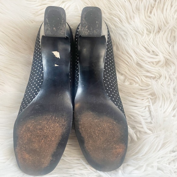Saks Fifth Avenue Safinia Vintage 50s Black Silver Polka Dot Heels Size 8.5 - Picture 12 of 13